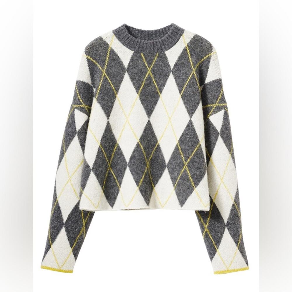 Pringle of Scotland x H&M Oversized Cropped Jacquard-Knit Sweater, Wool Size XS